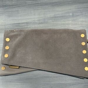 Hammitt Gray Leather Clutch with Gold Details